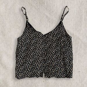 Madewell Black Cropped Floral Tank Top Size 0 Adjustable Straps Summer Casual XS